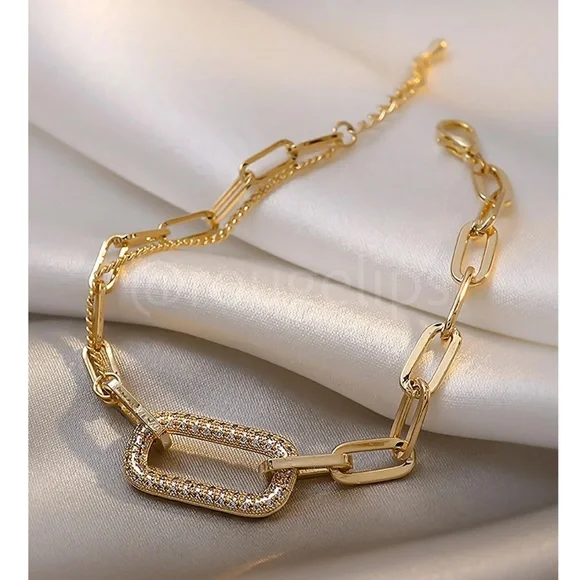 Gold Tone Double Chain Dangle Bracelet - Picture 2 of 5